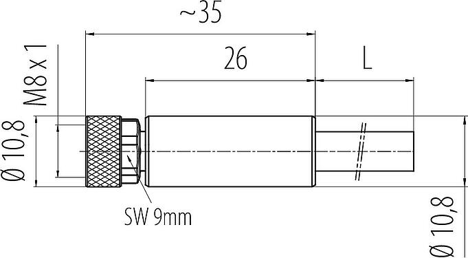 Schaaltekening M8 Kabeldoos, aantal polen: 8, afgeschermd, aan de kabel aangegoten, IP67/IP69K, M8x1,0, PUR, zwart, 8 x 0,25 mm², 2 m