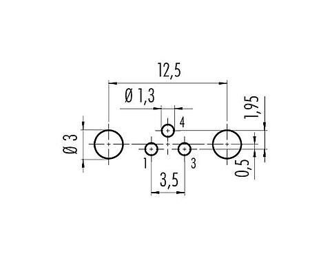 Disposizione dei conduttori 86 6319 1121 00003 - M8 Connettore maschio a flangia, Numero poli: 3, schermabile, THT, IP67, UL, montaggio anteriore