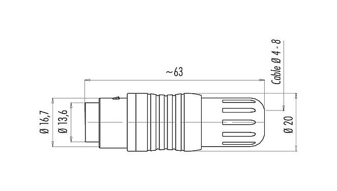 스케일 드로잉 99 4809 00 04 - 푸시풀 케이블 커넥터, 콘택트 렌즈: 4, 4.0-8.0mm, 차폐 가능, 솔더, IP67