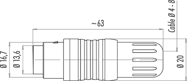 Desenho da escala Push Pull Plugue de cabo, Contatos: 6, 4,0-8,0 mm, blindável, solda, IP67