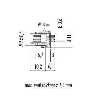 Schaaltekening 09 0477 65 07 - M9 Male panel mount connector, aantal polen: 7, onafgeschermd, THT, IP40