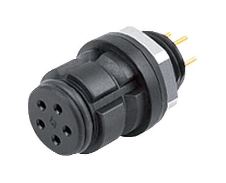 Illustration Snap-In Female panel mount connector, Contacts: 3, unshielded, THT, IP67, UL 2238, M8x0,75, Front mounting