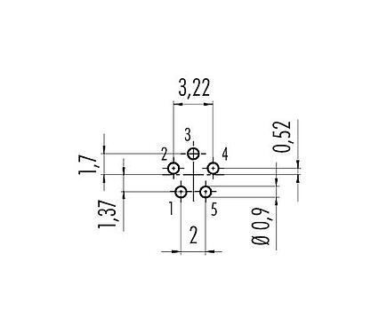 導体レイアウト 09 0098 72 05 - M9 メスパネルマウントコネクタ、アングル, 極数: 5, 非シールド, THT, IP40