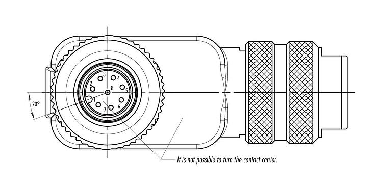 Disposizione dei contatti (lato connessione) M12 Connettore angolare femmin, Numero poli: 8, 6,0-8,0 mm, schermabile, morsetto a vite, IP67, UL 2238, con anello di schermatura