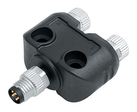 Abbildung M8 Zweifachverteiler, Y-Verteiler, Stecker - 2 Dosen, Polzahl: 4/3, ungeschirmt, steckbar, IP67, UL 2238