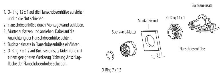 Montageanleitung M12 Flanschstecker, Polzahl: 4, schirmbar, THR, IP67, UL 2238, M12x1,0, Rückwandmontage