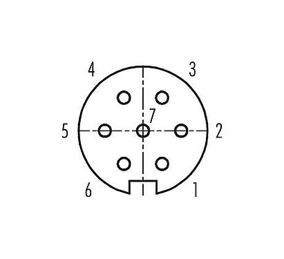 Disposition des contacts (Côté plug-in) M16 Embase femelle, Contacts: 7 (07-a), non blindé, sertir (Les contacts à sertir doivent être commandés séparément), IP40, M18x0,75, Montage mural arrière