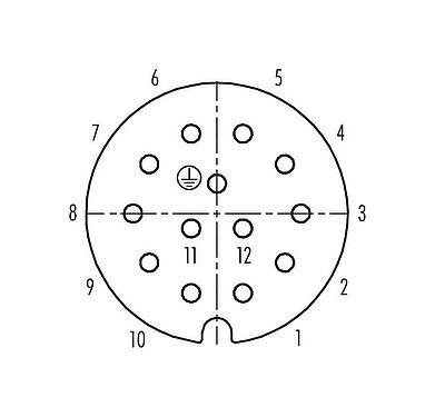 Uspořádání kontaktů (strana zástrčky) RD30 Kabelová box, : 12+PE, 10,0-12,0 mm, nestíněný, pájka, IP65
