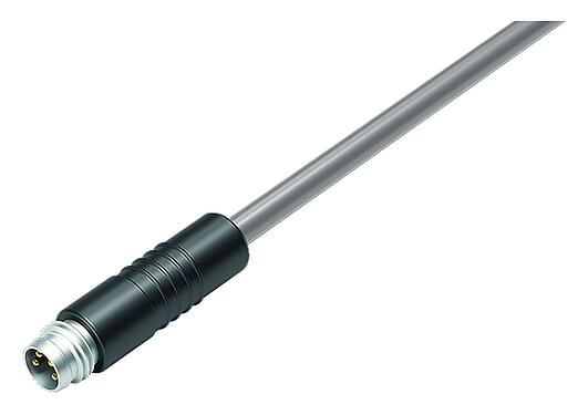 Illustrazione M8 Connettore cavo maschio, Numero poli: 3, non schermato, stampato sul cavo, IP65, PVC, nero, 3 x 0,25 mm², Versione a scatto, 2 m