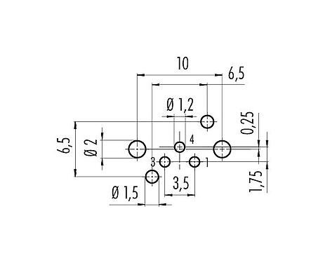 Disposizione dei conduttori 99 3412 282 03 - M8 Connettore femmina a flangia, angolato, Numero poli: 3, non schermato, THR, IP67, UL