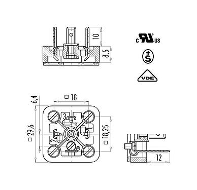 比例圖 設備插頭, : 3+PE, 非遮罩, 焊接, IP40 不帶密封圈, UL, ESTI+, VDE