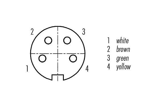 Contact arrangement (Plug-in side) M16 Female panel mount connector, Contacts: 4 (04-a), unshielded, single wires, IP67, UL 2238, M18x0,75, Front mounting
