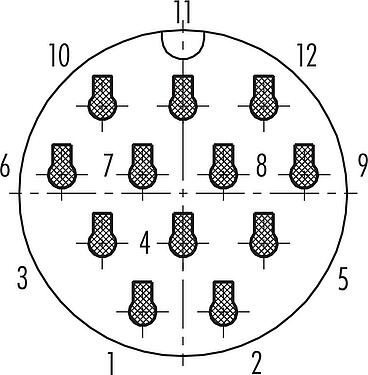 Disposizione dei contatti (lato connessione) Baionetta Connettore cavo maschio, Numero poli: 12, 7,0-13,0 mm, non schermato, crimpare (I contatti a crimpare devono essere ordinati separatamente), IP68/IP69K, UL 2238, VDE, UV-Beständig