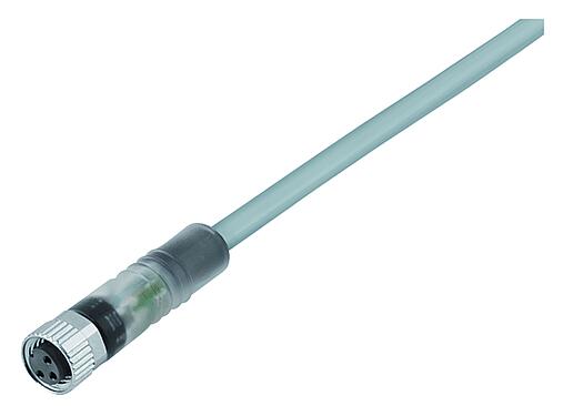 Illustratie M8 Kabeldoos, aantal polen: 3, onafgeschermd, aan de kabel aangegoten, IP67/IP69K, UL 2238, PVC, grijs, 3 x 0,34 mm², met LED PNP, 5 m