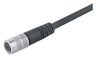 M9 Kabeldose, Polzahl: 4, geschirmt, am Kabel angespritzt, IP67, PUR, schwarz, 5 x 0,25 mm², 5 m