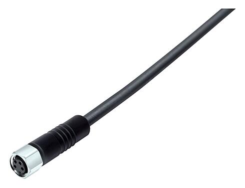Abbildung M8 Kabeldose, Polzahl: 3, ungeschirmt, am Kabel angespritzt, IP67/IP69K, UL 2238, PUR, schwarz, 3 x 0,34 mm², Edelstahl, 2 m