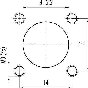 Assembly instructions / Panel cut-out M12 Square male panel mount connector, Contacts: 4, unshielded, UL 2238, M3 (4x), Front mounting, Positionable coding alignment