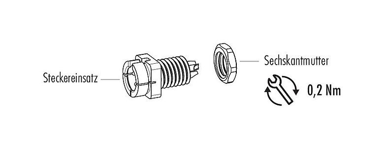 Einzelteildarstellung Snap-In Flanschstecker, Polzahl: 3, ungeschirmt, löten, IP40, 1/4" 28 UNF, Frontmontage
