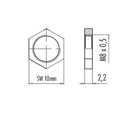 Skalritning 01 0769 001 - M8 / AS-gränssnitt - fästmutter M8x0,5; serie 718/772/775/768