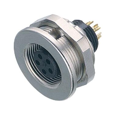 Illustration M9 Female panel mount connector, Contacts: 2, unshielded, solder, IP67, M12x0.5, Front mounting
