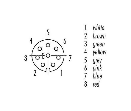 Contact arrangement (Plug-in side) M8 Female panel mount connector, Contacts: 8, unshielded, single wires, IP67/IP69K, UL 2238, M10x0.75, Rear mounting