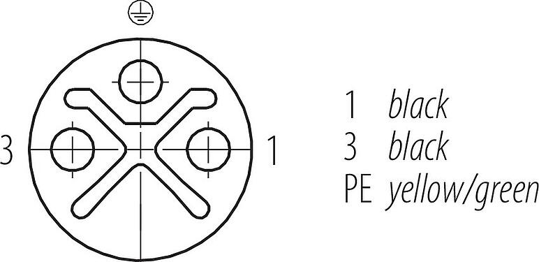 Contactconfiguratie (Insteekbereik) M12 Kabeldoos, aantal polen: 2+PE, onafgeschermd, aan de kabel aangegoten, IP68, UL 2238, PUR, zwart, 3 x 1,50 mm², 2 m