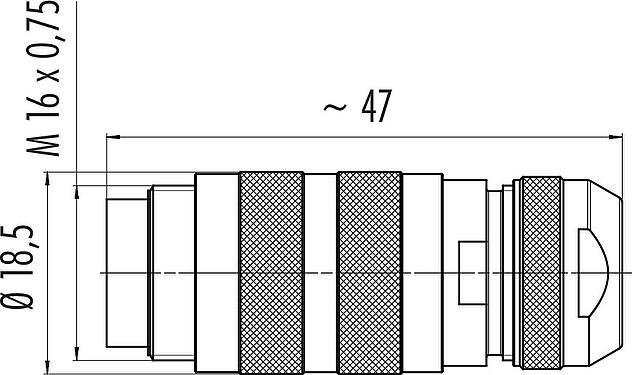 Scale drawing M16 Male cable connector, Contacts: 4 (04-a), 4.1-7.8 mm, shieldable, crimping (Crimp contacts must be ordered separately), IP67, UL 2238, Short version