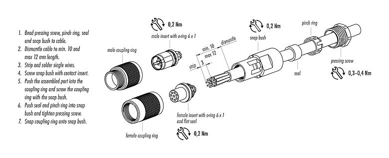 Assembly instructions 99 0414 00 05 - M9 Female cable connector, Contacts: 5, 3.5-5.0 mm, unshielded, solder, IP67