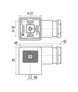 Dessin coté Embase femelle pour appareils, Contacts: 2+PE, 6,0-8,0 mm, non blindé, pince à visser, IP40 sans joint, VDE, ESTI+, PG 9