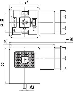 縮尺図 メス電源コネクタ, 極数: 3+PE, 6.0-8.0mm, 非シールド, ねじ圧着, シールなしのIP40, VDE, ESTI+, PG 9
