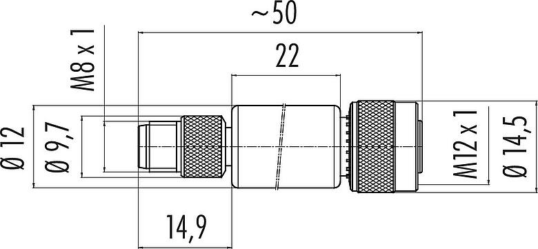 Scale drawing M12/M8 Adapter, Contacts: 4, unshielded, pluggable, IP67