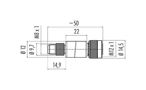 Maßzeichnung M12/M8 Adapter, Polzahl: 3, ungeschirmt, steckbar, IP67
