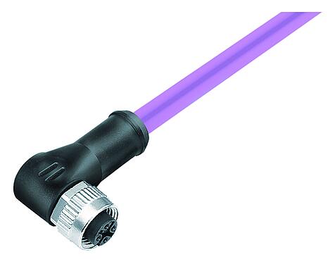 Ábrák M12 derékszögű aljzat, : 5, árnyékolt, kábelre öntött, IP68, UL 2238, CAN busz, PUR, lila, 1 x 2 x AWG 22 + 1 x 2 x AWG 24, 10 m