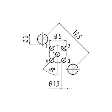 Disposizione dei conduttori 86 0534 1120 00005 - M12 Connettore femmina a flangia, Numero poli: 5, schermabile, THT, IP68, UL, PG 9, montaggio anteriore
