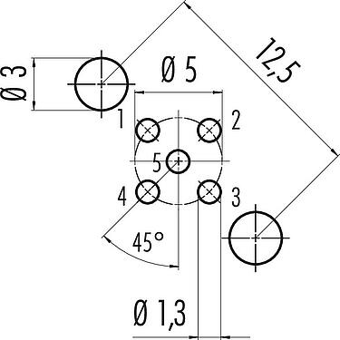 導體佈局 M12 孔頭法蘭座, : 5, 可接遮罩, THT, IP68, UL 2238, PG 9, 後壁安裝, 模压