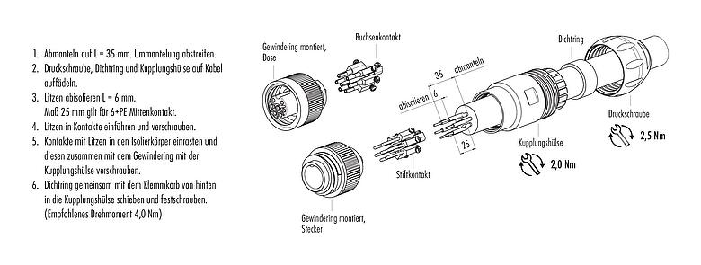Montageanleitung RD24 Kabelstecker, Polzahl: 3+PE, 7,0-17,0 mm, ungeschirmt, schraubklemm, IP67, UL, ESTI+, VDE