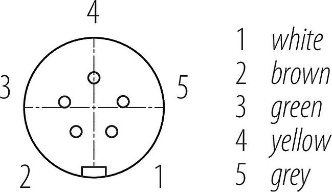 Disposición de los contactos (lado de la conexión) Snap-In Conector de cable hembra, Número de contactos: 5, sin blindaje, moldeado en el cable, IP67, UL 2238, PUR, negro, 5 x 0,75 mm², 2 m