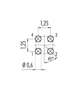 Leiterplattenlayout M5 Flanschstecker, Polzahl: 4, ungeschirmt, THT, IP67, M5x0,5, Rückwandmontage