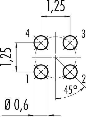 Conductor layout M5 Male panel mount connector, Contacts: 4, unshielded, THT, IP67, M5x0.5, Rear mounting, potted