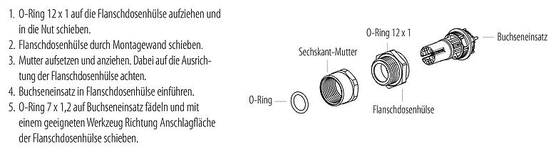 Montageanleitung M12 Flanschdose, Polzahl: 8, schirmbar, THT, IP67, UL, M12x1,0, Frontmontage