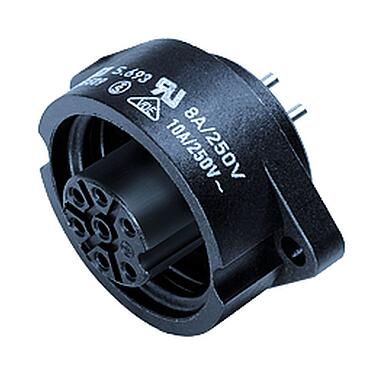 Illustratie RD24 Female panel mount connector, aantal polen: 6+PE, onafgeschermd, soldeer, IP67, UL, ESTI+, VDE, Frontaansluiting