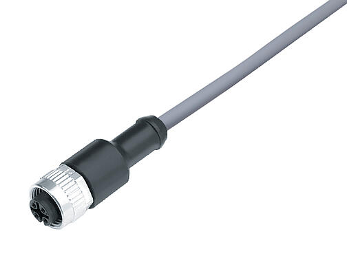 Illustration 77 3430 0000 20004-0200 - M12 Female cable connector, Contacts: 4, unshielded, moulded on the cable, IP69K, UL, PVC, grey, 4 x 0.34 mm², 2 m