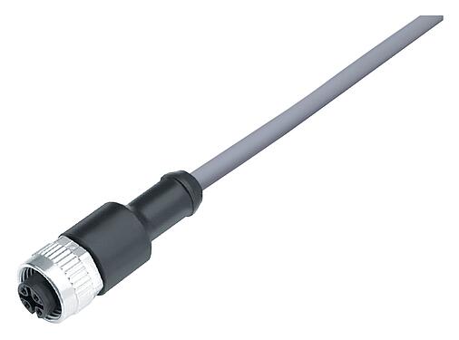 Illustration M12 Female cable connector, Contacts: 3, unshielded, moulded on the cable, IP68/IP69K, UL 2238, PVC, grey, 3 x 0.34 mm², 2 m