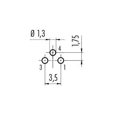 導体レイアウト 86 6518 1123 00003 - M8 メスパネルマウントコネクタ, 極数: 3, 非シールド, THT, IP67, M12x1.0, 前面取り付け