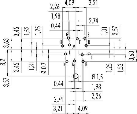 Conductor layout M16 Female panel mount connector, Contacts: 12 (12-a), shieldable, THT, IP40, M18x0,75, Rear mounting