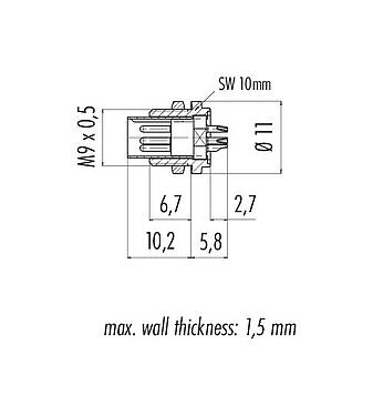 Scale drawing 09 0477 00 07 - M9 Male panel mount connector, Contacts: 7, unshielded, solder, IP40