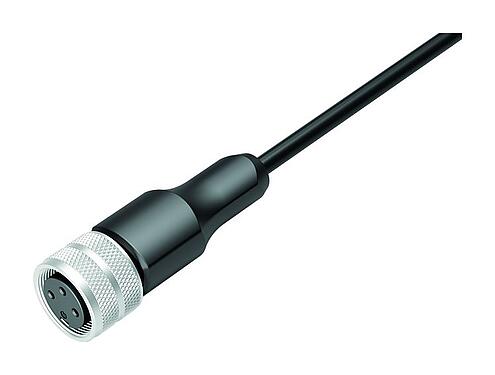 Ilustración M16 Conector de cable hembra, Número de contactos: 3, sin blindaje, moldeado en el cable, IP67, PUR, negro, 3 x 0,34 mm², 5 m