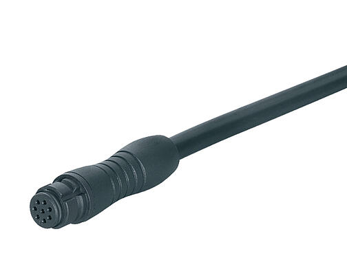 Illustration 77 7406 0000 50003-0200 - Snap-In Female cable connector, Contacts: 3, unshielded, moulded on the cable, IP67, PUR, black, 3 x 0.25 mm², 2 m