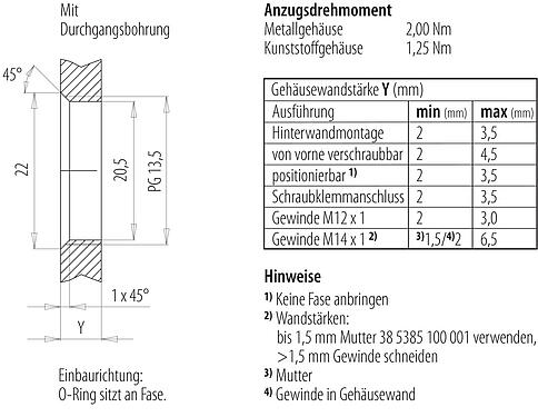 Montageanleitung / Montageausschnitt 76 0331 0111 00012-0200 - M12 Flanschstecker, Polzahl: 12, ungeschirmt, Litzen, IP68, UL, PG 13,5