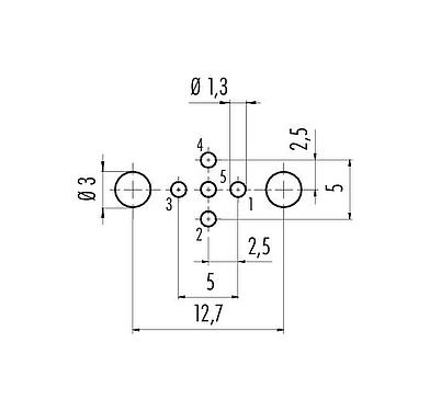 導體佈局 M12 孔頭法蘭座, : 5, 可接遮罩, THT, IP68, UL 2238, PG 9, 後壁安裝, 模压